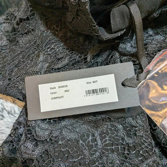 NEW Dundas Jumpsuit Black Halter Cutouts Embellished Open Back Lace Wide Pants - Picture 12 of 12